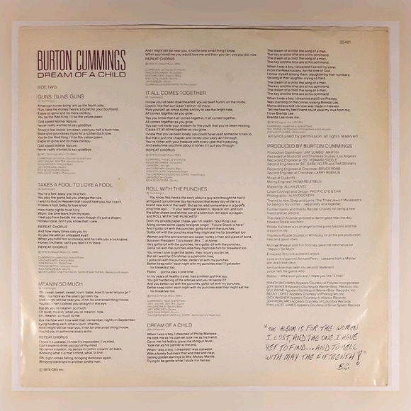 Burton Cummings - Dream Of A Child - Vinyl LP Record - Picture 4 of 6
